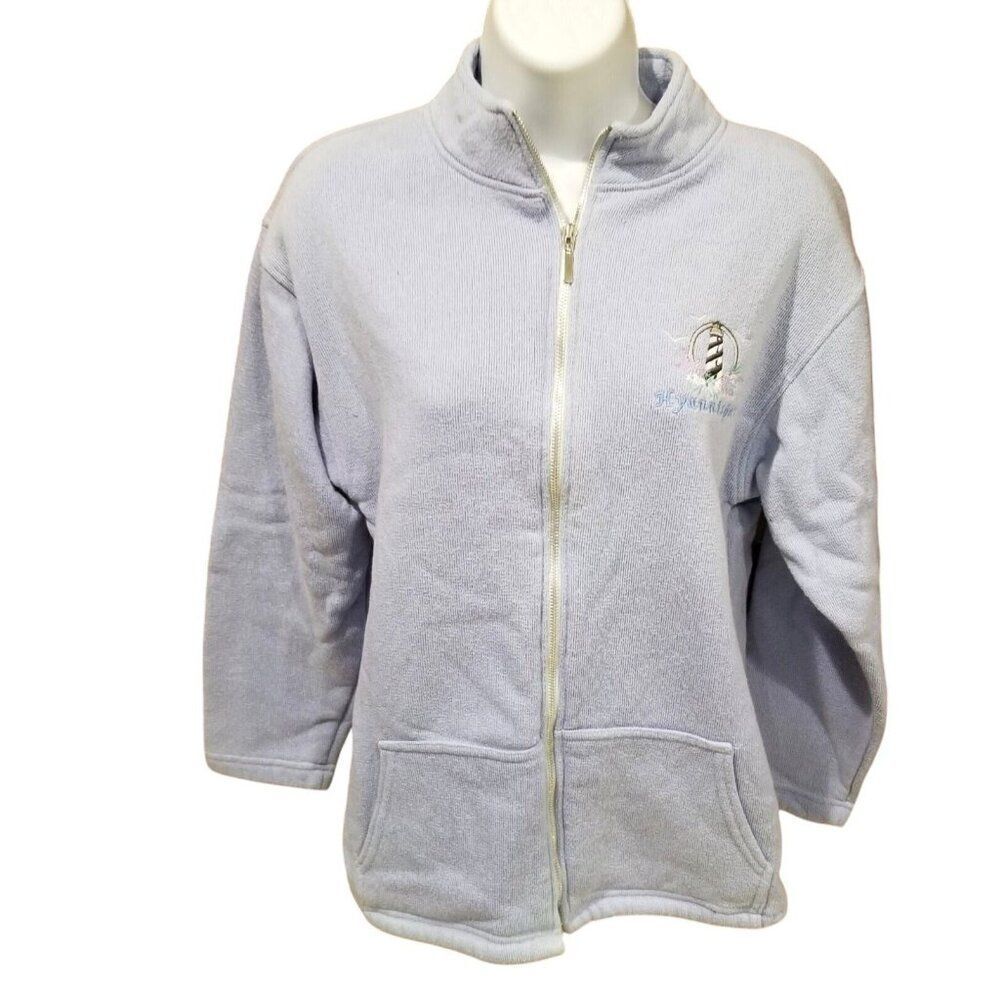 Vintage 80s Full Zip Sweatshirt Hyannisport Lighthouse Womens S Lilac Purple USA